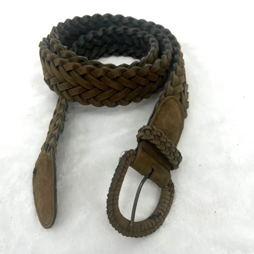 Unbranded Nubuck Braided Belt Wrapped Buckle Soft Brown 2X  Cowgirl Gorpcore